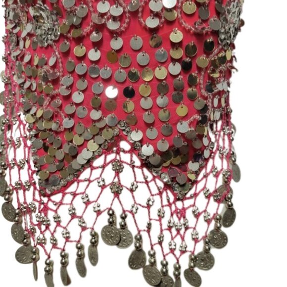 Pink Sequin Halter Crop Top Silver Sequin Backless Belly Dancing Tops NEW - Picture 7 of 11